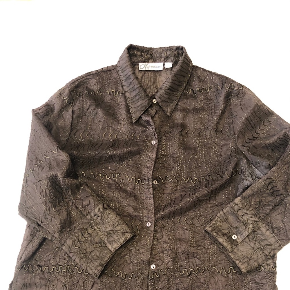 Dressbarn Brown Embroidered Shell Top
